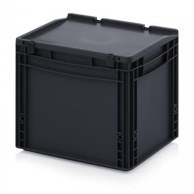 ESD Antistatic Euro Container Boxes with hinged lid - 40 x 30 x 33,5 cm (L x W x H) - 666 ESD ED 43/32 HG